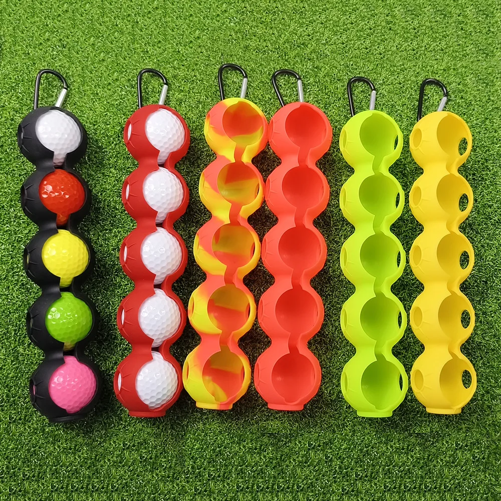 Tas penutup pelindung bola Golf silikon, dengan Carabiner, pegangan bola Golf portabel, tahan di pinggang, Penyimpanan 5 bola, 23*4.6cm