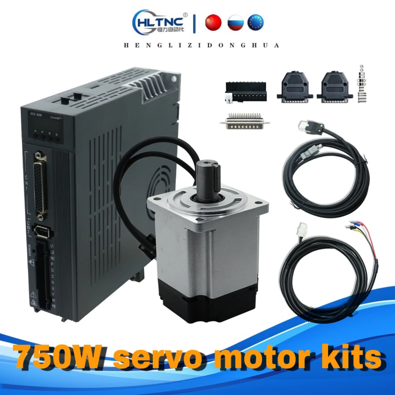 HLTNC 80 ASG M02430 0.75kw 750W 2.4N 4.6A Ac Servo Motor Kit Supports EtherCAT + ECX-20EL Driver For CNC Engraver