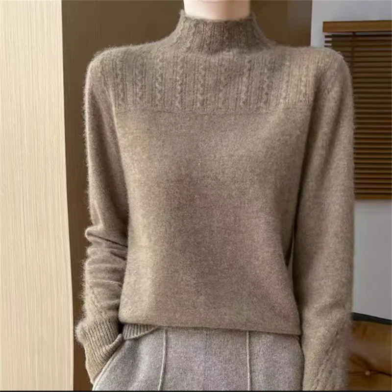 

Теплый трикотаж, женский свитер, пуловер с высоким воротником, вязаные топы, свободный топ с длинными рукавами, однотонные женские свитера