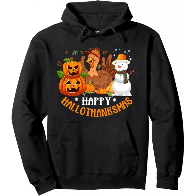 

Happy Hallothanksmas Halloween Thanksgiving Christmas Day Pullover Hoodie