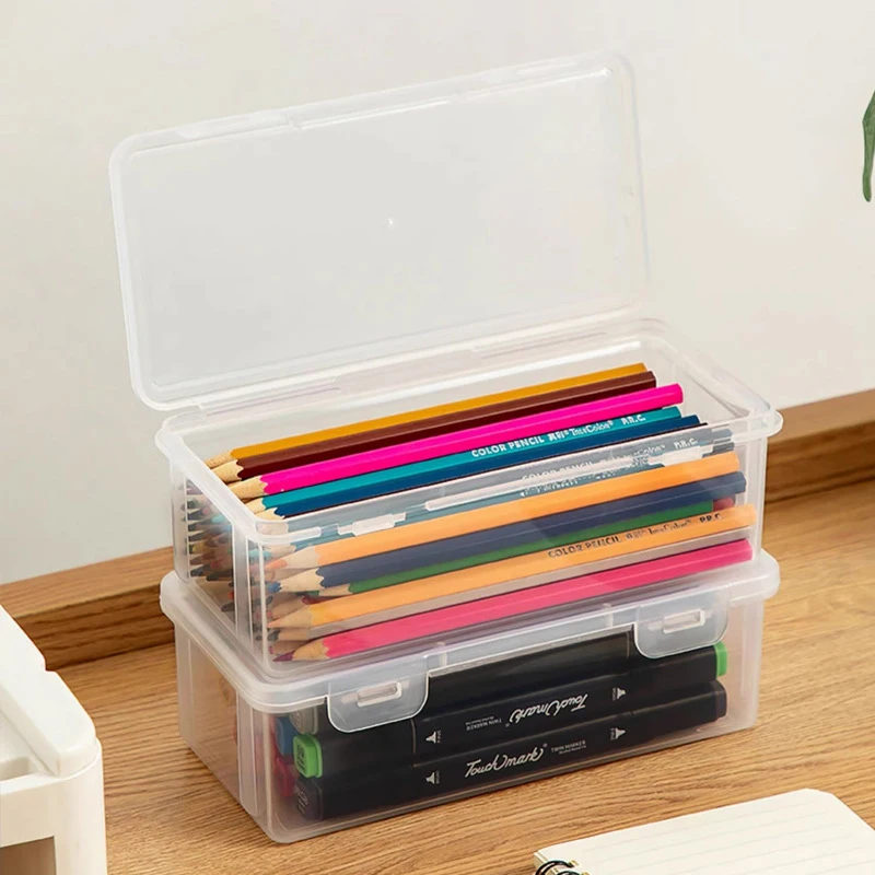 1PC Transparent Pencil Case Sketch Plastic Pencil Case Storage Case Pencil Case Large Capacity Tool Box Card Makeup Storage Box