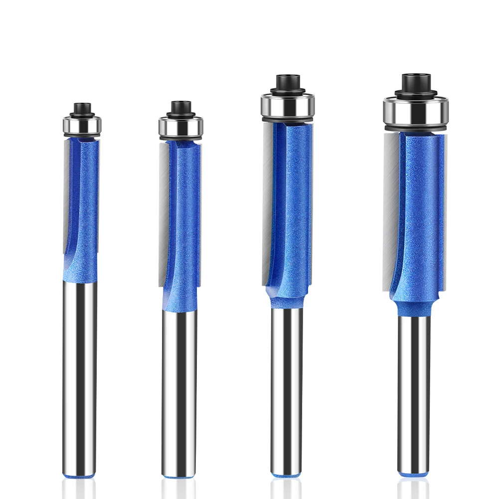 1/4pc 6mm 1/4in Shank Trim Router Bit with Bearing for Wood Template Pattern Bit Tungsten Carbide Milling Cutter for Wood