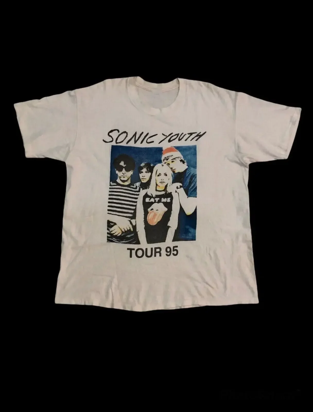 Rare! Vintage 90S Sonic Youth Band Tour 1995 T-Shirt Unisex White Front Side.