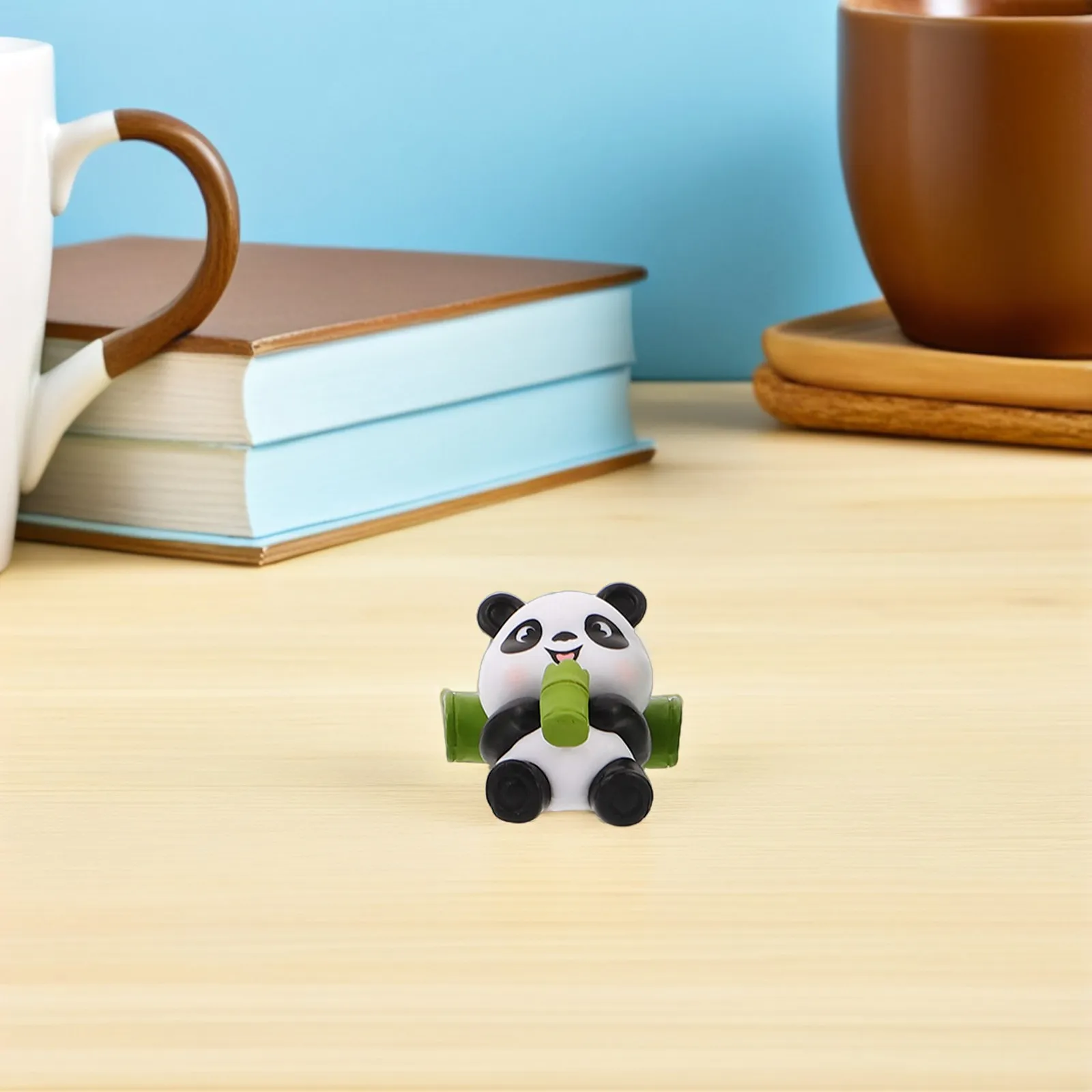 9Pcs Panda Sculpture Hand Carved Animal Figures Decorative Mini Bamboo Statues Garden Desk Birthday Party Supplies