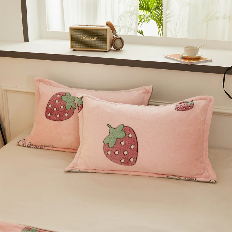 Multi-gauge Cartoon Printed Plush Pillowcase, Rectangular Sleeping Pillowcase, Warm Soft Flannel Pillowcase, Home Decor, Winter
