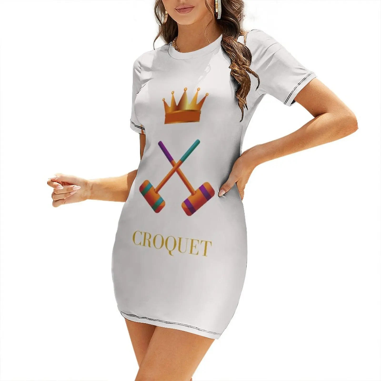 

Croquet mallets and crown Short Sleeved Dress Long dress woman beach dresses elegant women's dresses sale Female dress