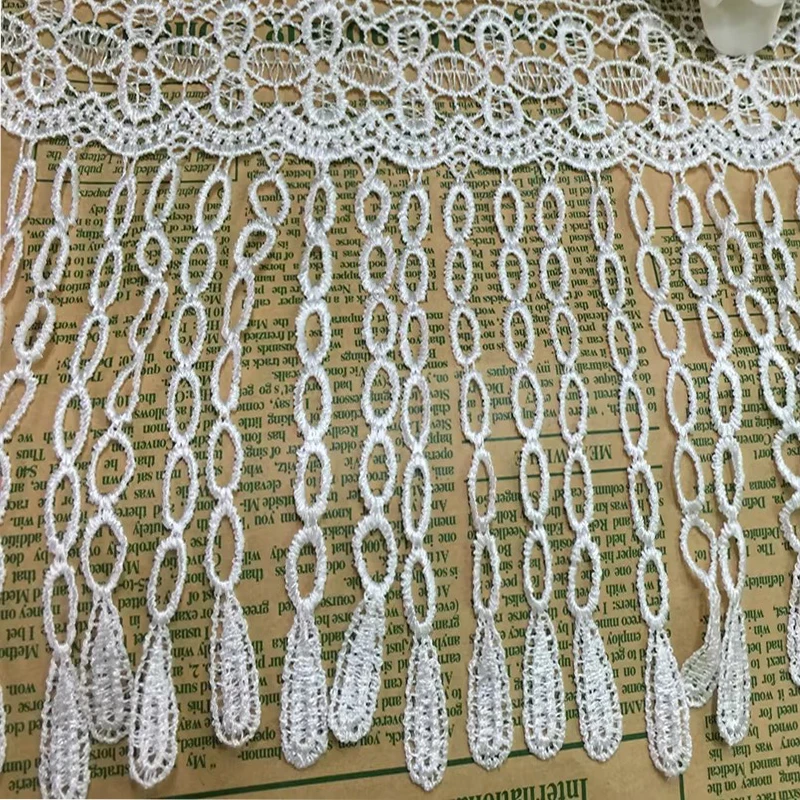 15Yards White 16cm Tassel Fringe Lace Trim Trimmings Nigerian Wedding Lace Fabric Trim Polyester Sewing Costume Craft Applique