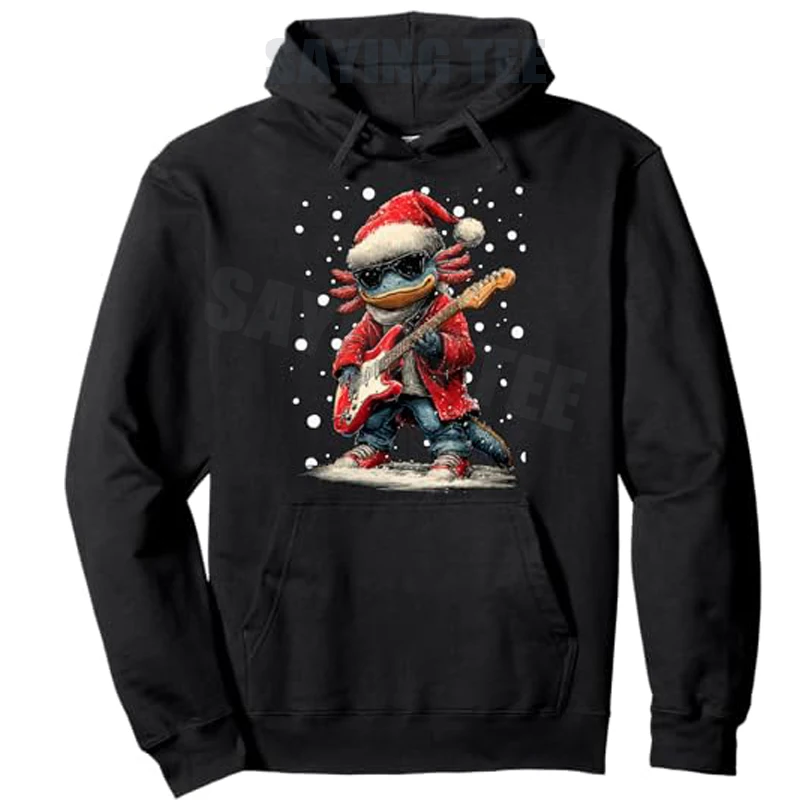 

Рождественский аксолотль, игра на гитаре, забавный музыкант, пуловер с изображением животных и музыки, толстовка с капюшоном Y2k, праздничный гитарист, аксолотль, рождественский костюм, новинка