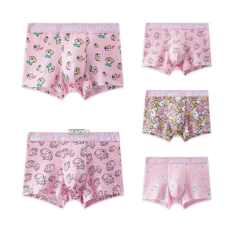 Mens Underwear Ice Silk Summer Ultra Thin Breathable Panties Pink Cute Cartoon Antibacterial Strong Male BoxerShorts Size L-4XL