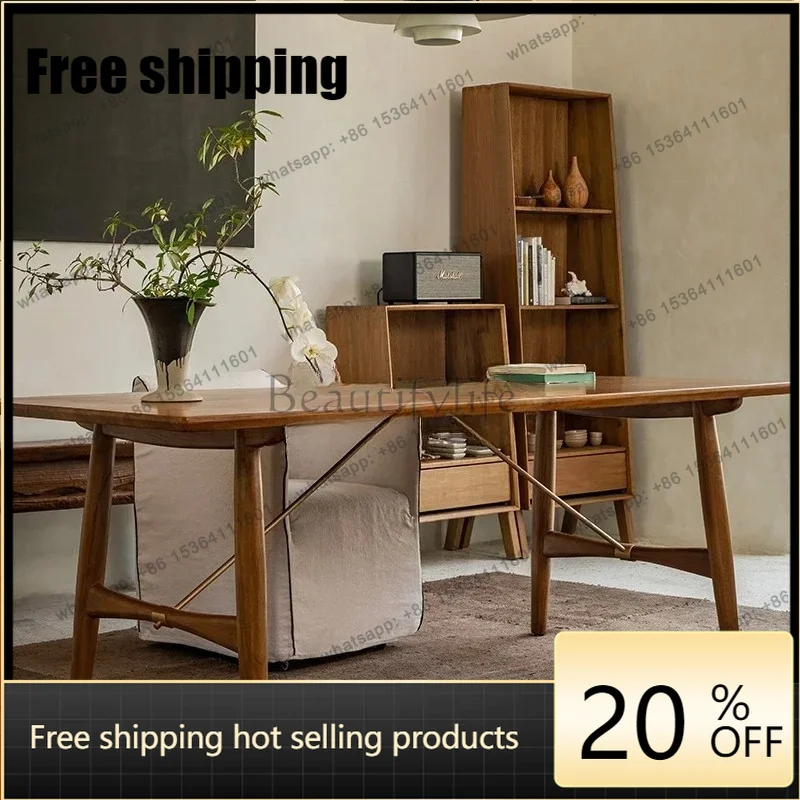 HJ Medieval retro style Indonesia imported teak all solid wood rectangular dining table designer desk