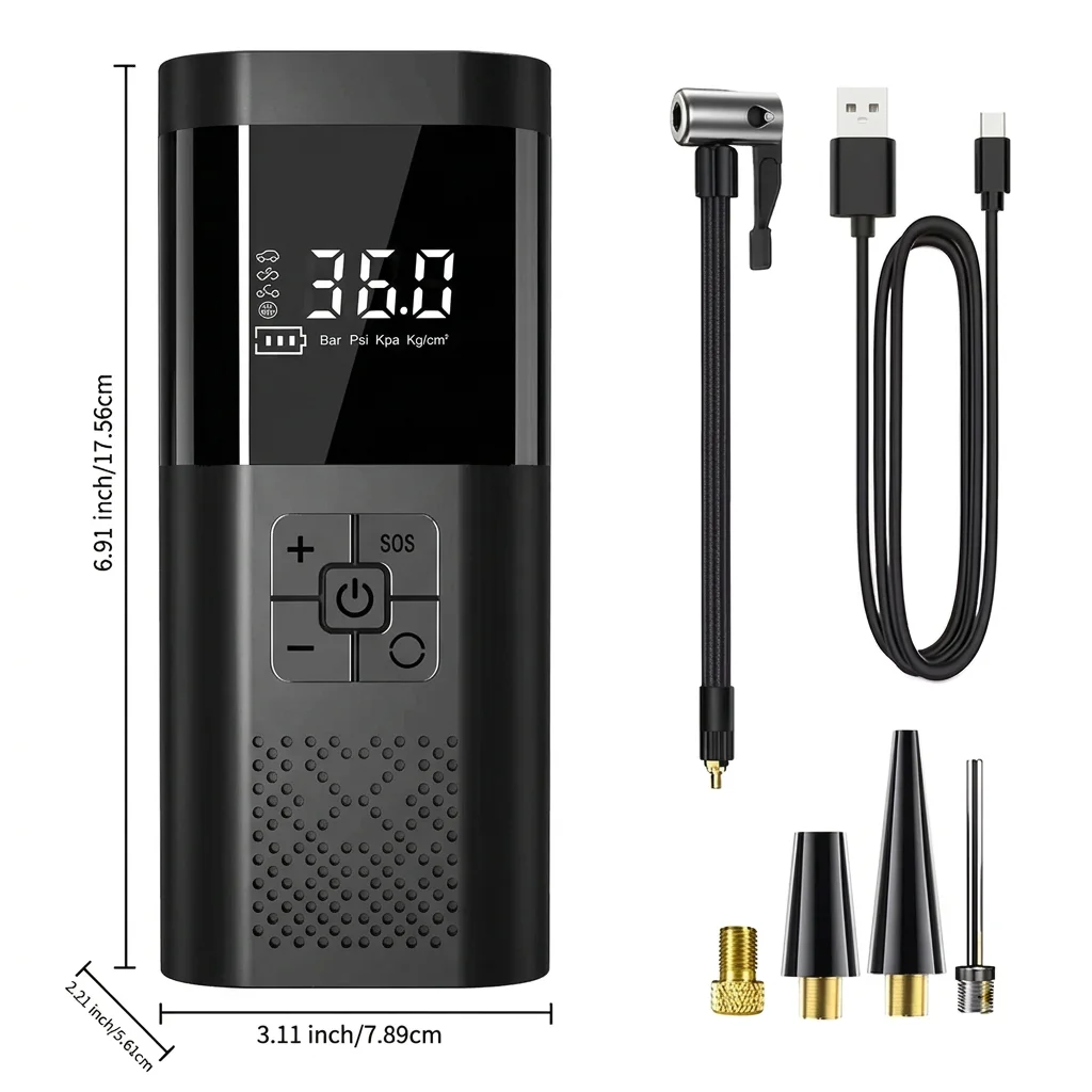 Tire Inflator Portable Air Compressor, 150 PSI Cordless Bike Pump for Car Tires, Bikes, Motorcycles and Balls, Auto Shut-Off, Digital Display Pressure Gauge, Fast Inflation, LED Light