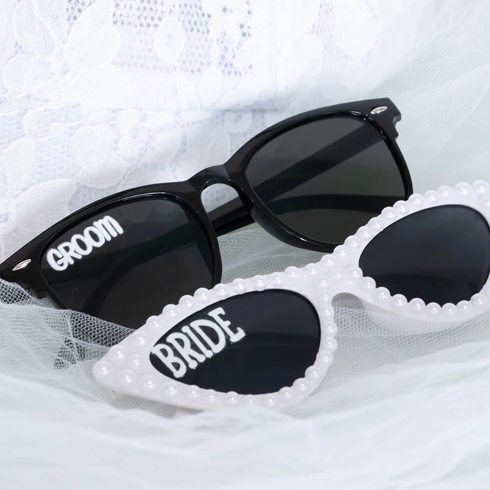 2 Stück Braut Bräutigam Sonnenbrille Perlen Herz Sonnenbrille Braut als Hochzeitstag Flitterwochen Verlobung Brautparty Junggesellenabschied – Detail 3