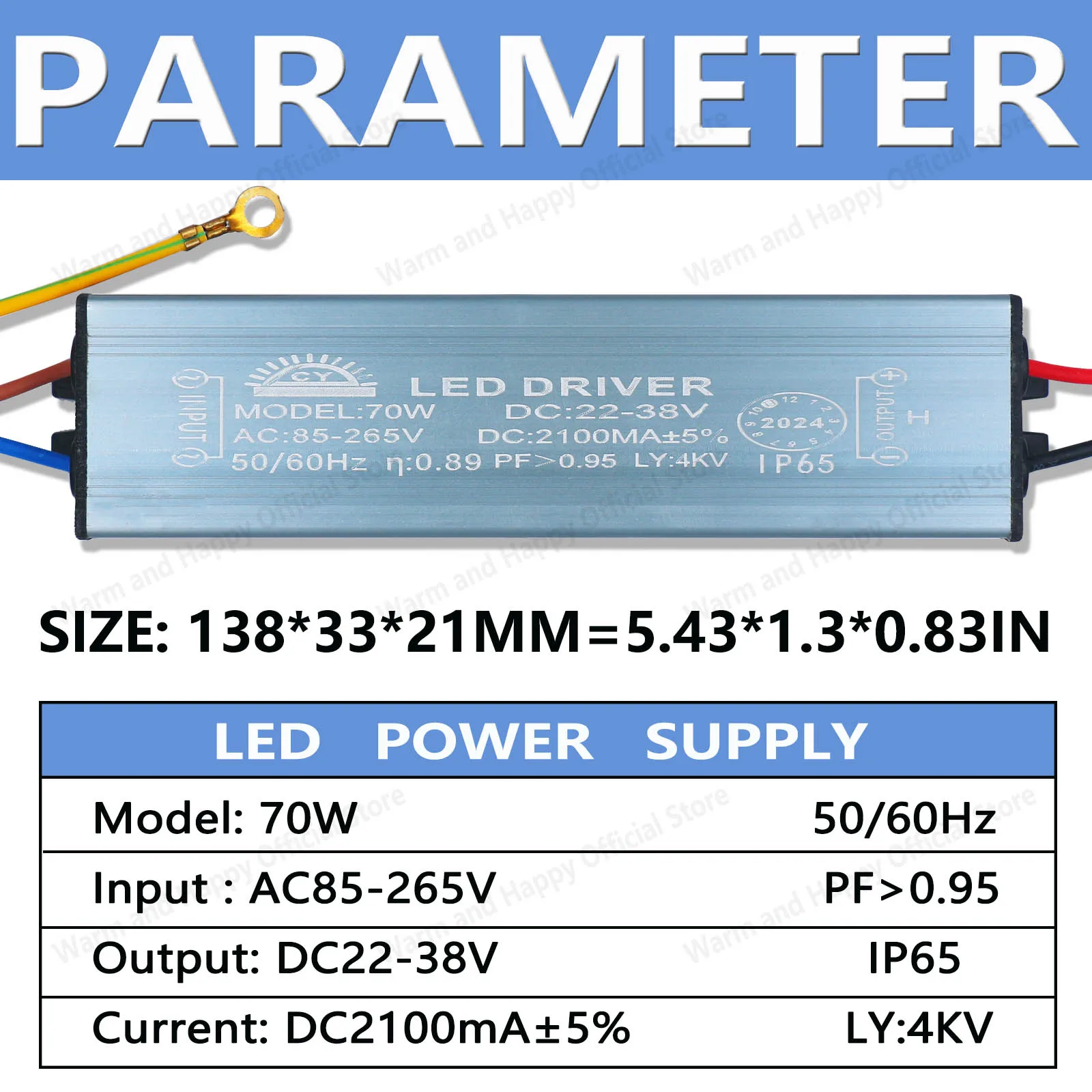70W DC22-38V LED Driver 2100mA for Floodlights Spotlights LED Power Supply Constant Current Voltage Control Lighting Transformer