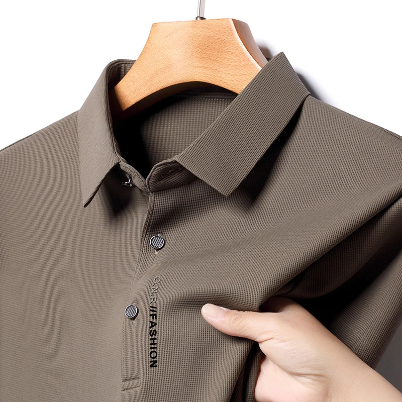 قميص بولو بأكمام طويلة للربيع والخريف للرجال، تي شيرت بياقة، فستان فضفاض للأب في منتصف العمر، تي شيرت، معطف سفلي #3