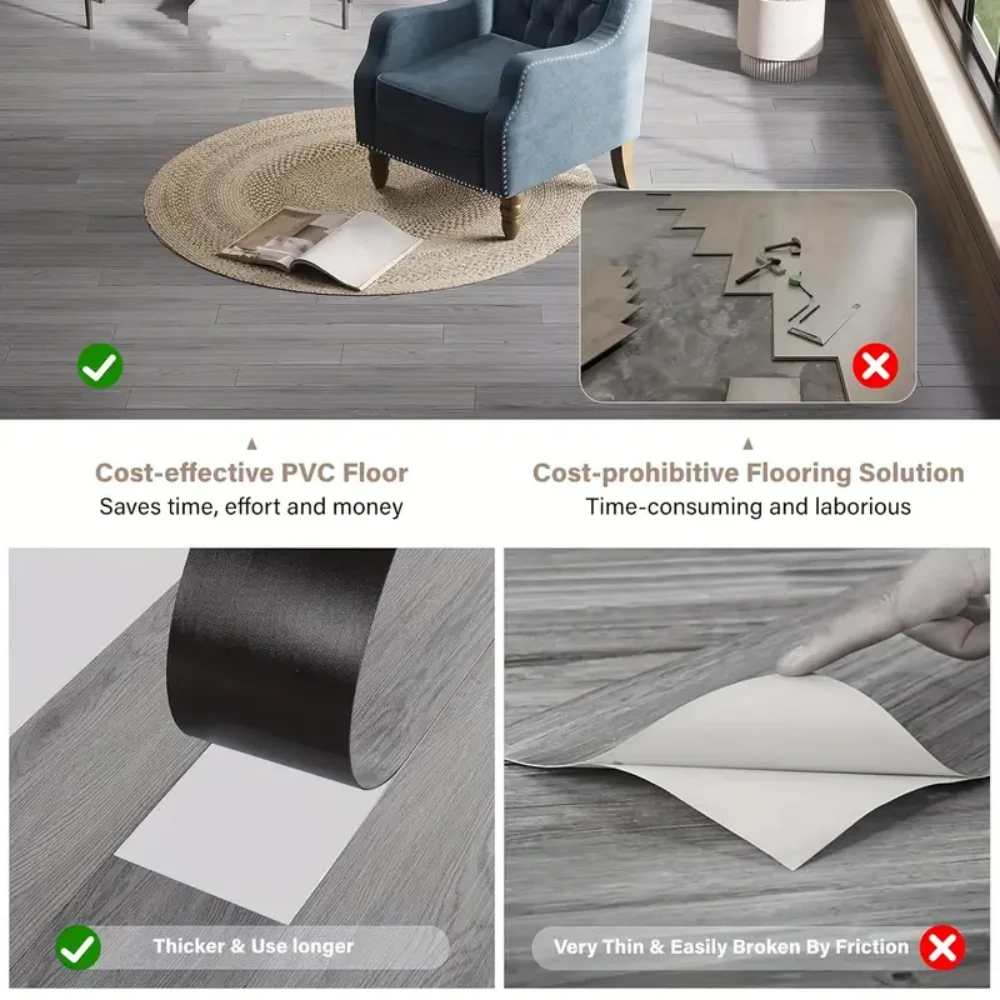 10 قطعة 40cmX15cm ملصقات أرضية ملصقات جدار مقاوم للماء ذاتية اللصق سميكة بولي كلوريد الفينيل الخشب الحبوب ملصقات أرضية