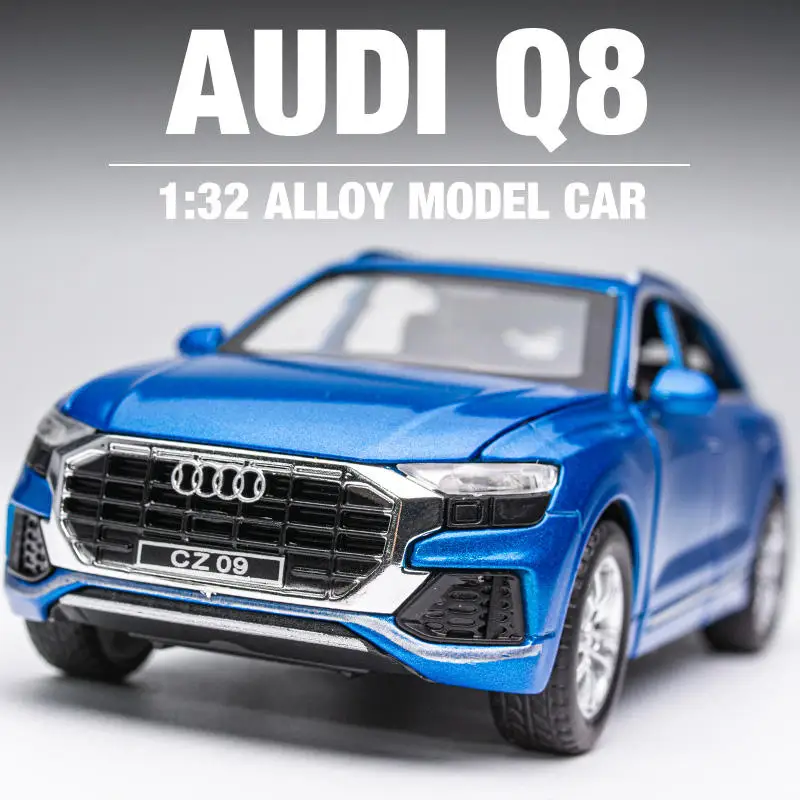 1:32 AUDI Q8 SUV, модель автомобиля из сплава, литье под давлением, металлические игрушечные транспортные средства, модель автомобиля, высокая имитация звука, свет, коллекция, детская игрушка в подарок