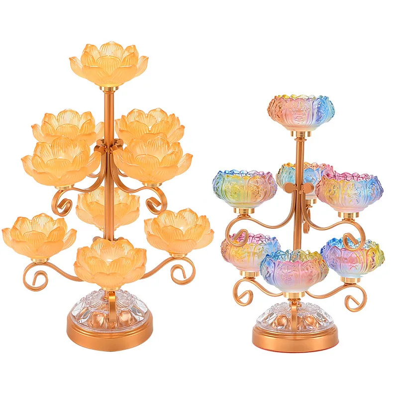 Lotus Glazed Butter Lamp Holder 7-Star Buddha Candle Holder Home Decor
