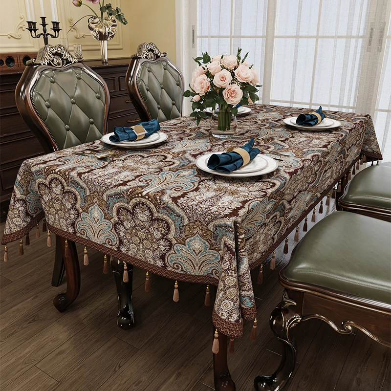 

EIFLOY-Vintage Jacquard Table Cloth Cover, Rectanglular, Square, Luxury Round Table Cover, with Tassels, for Dining Party
