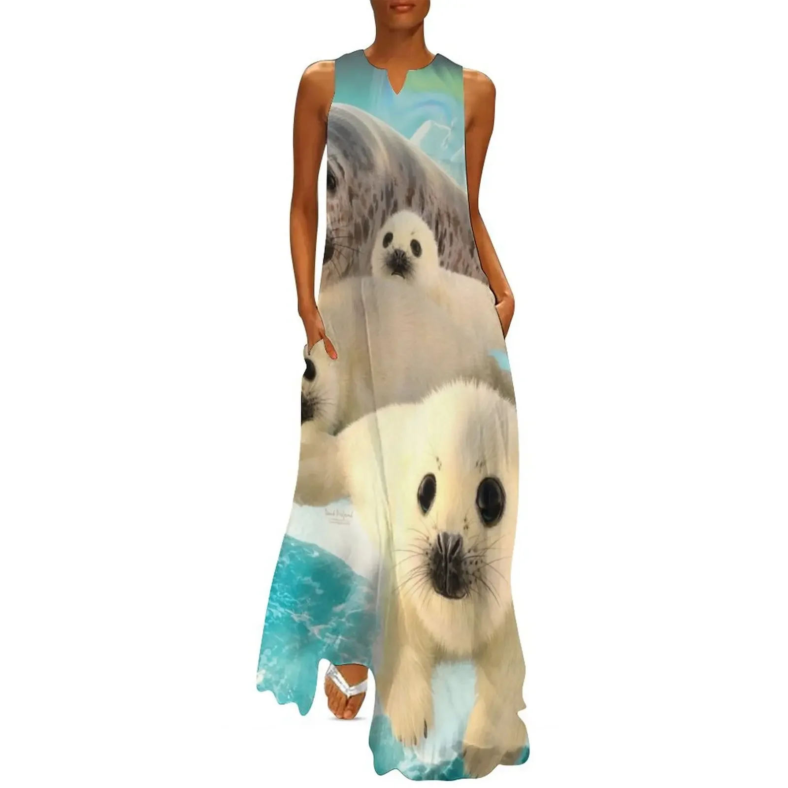 

Grey seals arctic Long Dress Women's summer long dress Elegant gown bandage dress