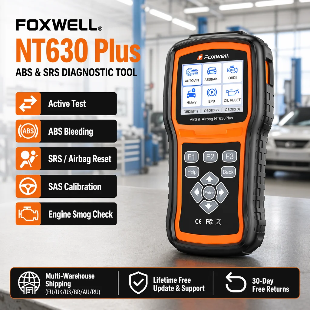 ABS Bleed SAS Calibration Oil Reset SRS OBD2 Scanner FOXWELL NT630 Plus Bidirectional Auto VIN Live Data Diagnostic Code Reader