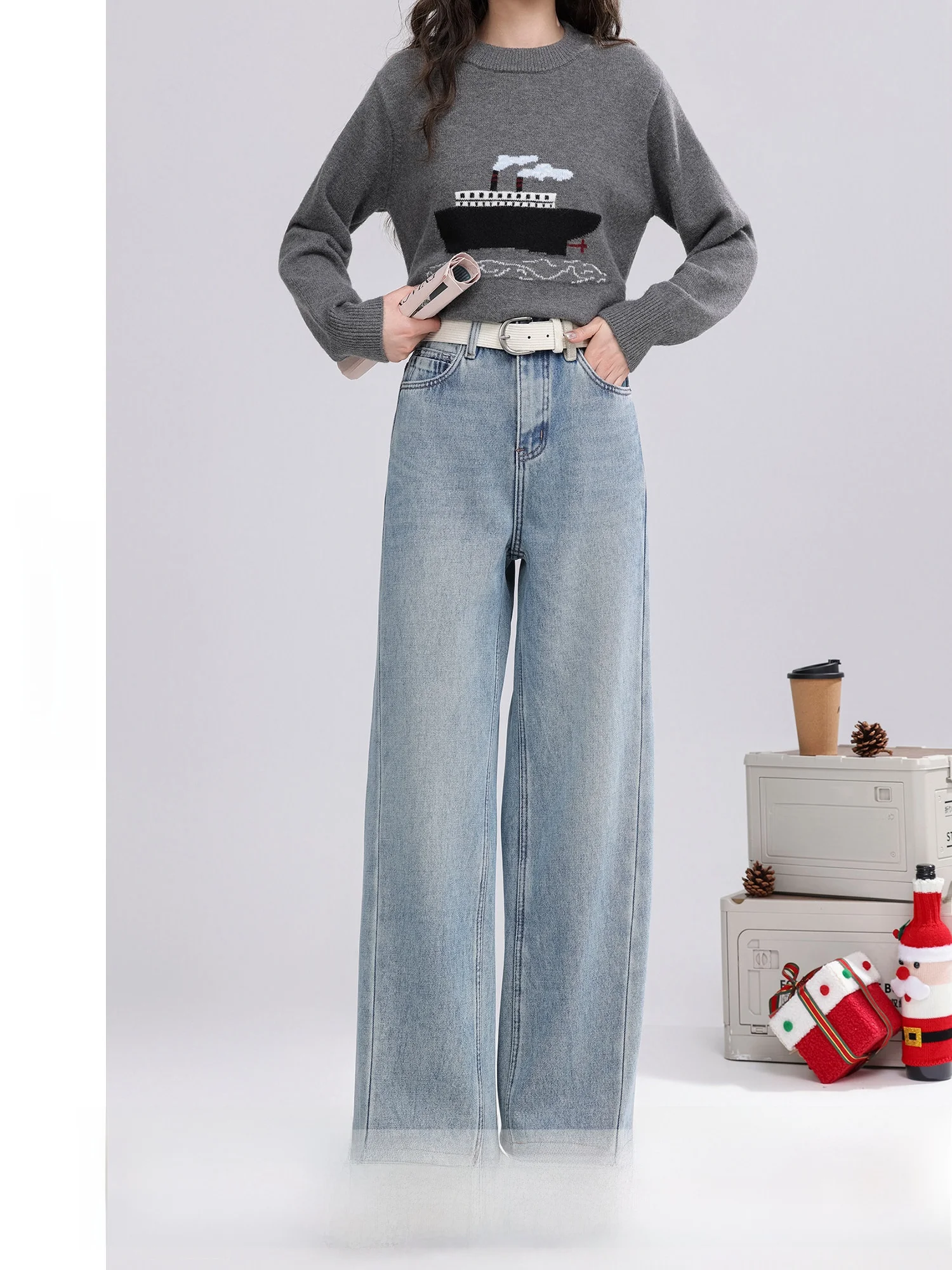 

Ретро-джинсы синего цвета с флисовой подкладкой, прямого кроя, женские, зимние, теплые, с высокой талией, на молнии, классические синие джинсовые брюки для женщин