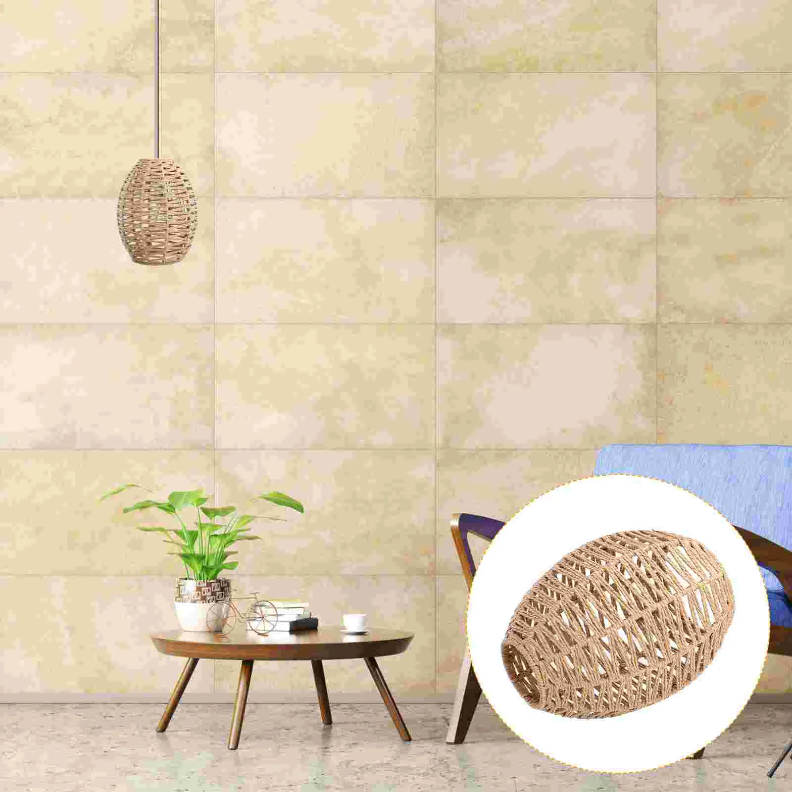 Woven Lampshade Khaki Paper Rope Handmade Pendant Iron Fixture Unique Design Natural Feel Room Decor Bedroom Living Baby Room
