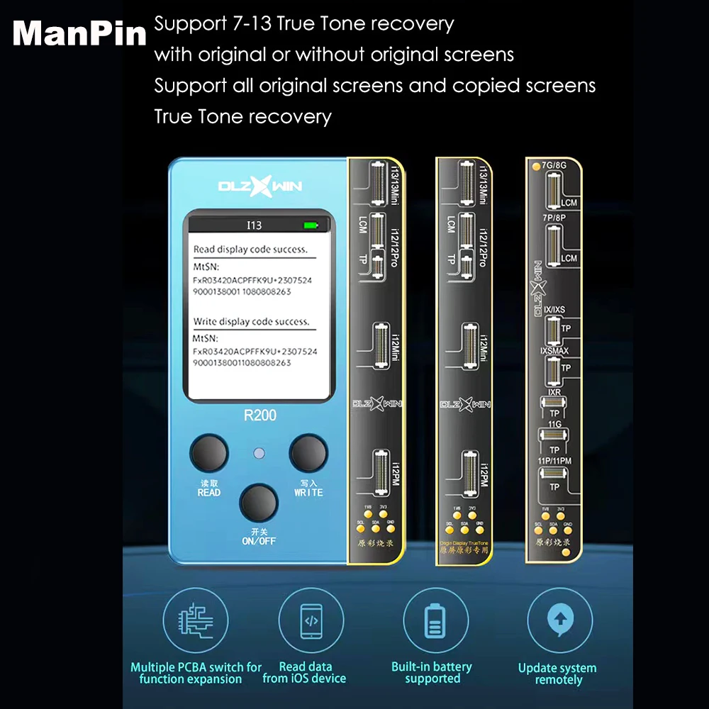 Imagem -03 - True Tone Recuperar Dispositivo para Iphone Color Fix Display Face id Bateria Phone Repair Tool R200 14 Pro Max 13 12 11 xs x 7