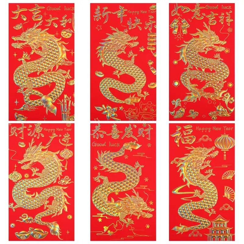 36PCS Chinese Red Envelopes 2024 Lunar New Year Red Envelopes Packets Envelopes with Gold-embossed Spring Festival Envelopes