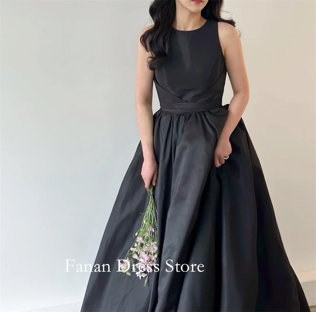 Fanan – robe De mariée trapèze ivoire, col rond, personnalisée, en taffetas, Simple, dos nu, robe De soirée