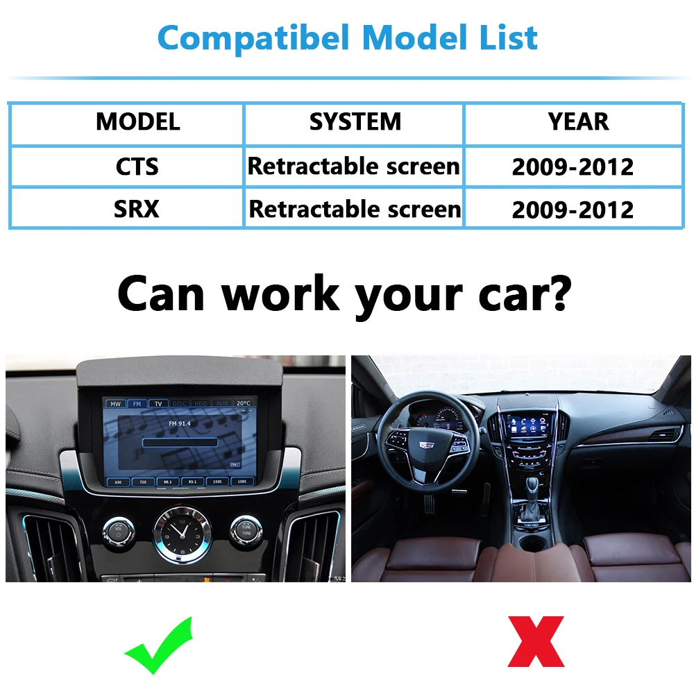 Cadillac CTS SRX 2009-2012 용 무선 CarPlay 개조 무선 안드로이드 자동 플러그 앤 플레이 역방향 카메라 iPhone 미러 추가