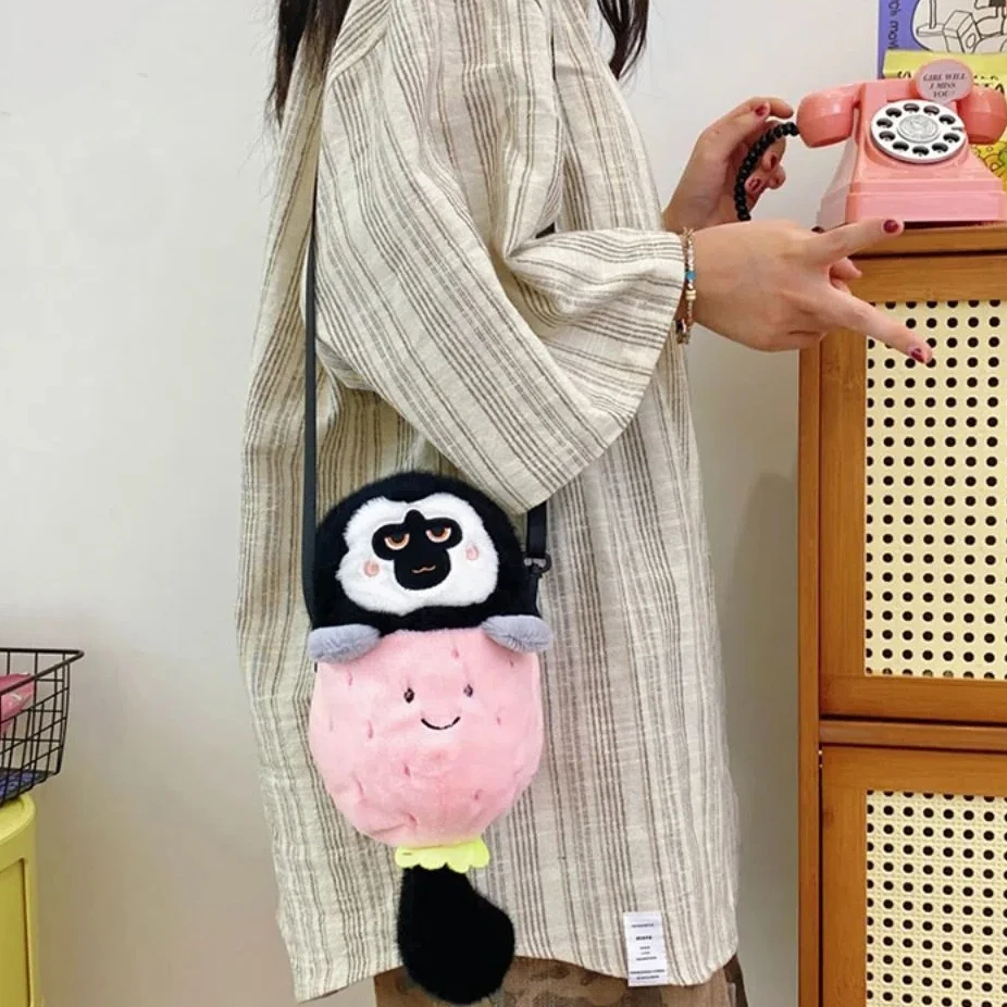 Patchwork Plush Penguin Doll Crossbody Bag Zipper Coin Purse Bag Children's Monkey Doll Shoulder Bag Large Capacity Phone Bag