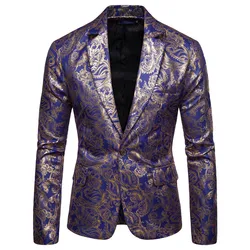 2023 Foreign Trade Amazon Men's Suit Shiny Gold Printed Suit Groomsman Dress Nightclub Performance Costume Jacket