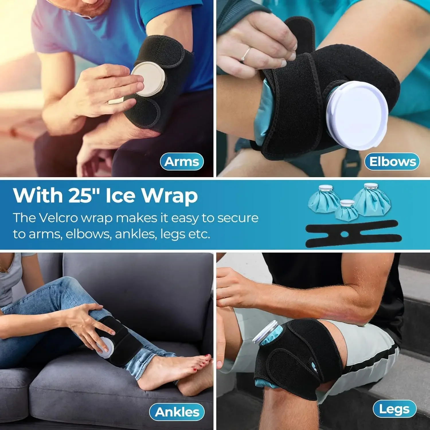 Sac de glace réutilisable chaud et froid, support élastique respirant, rond, sac de glace [6 po, 9 po et 11 po], thérapie chaude, 50-60 ℃
