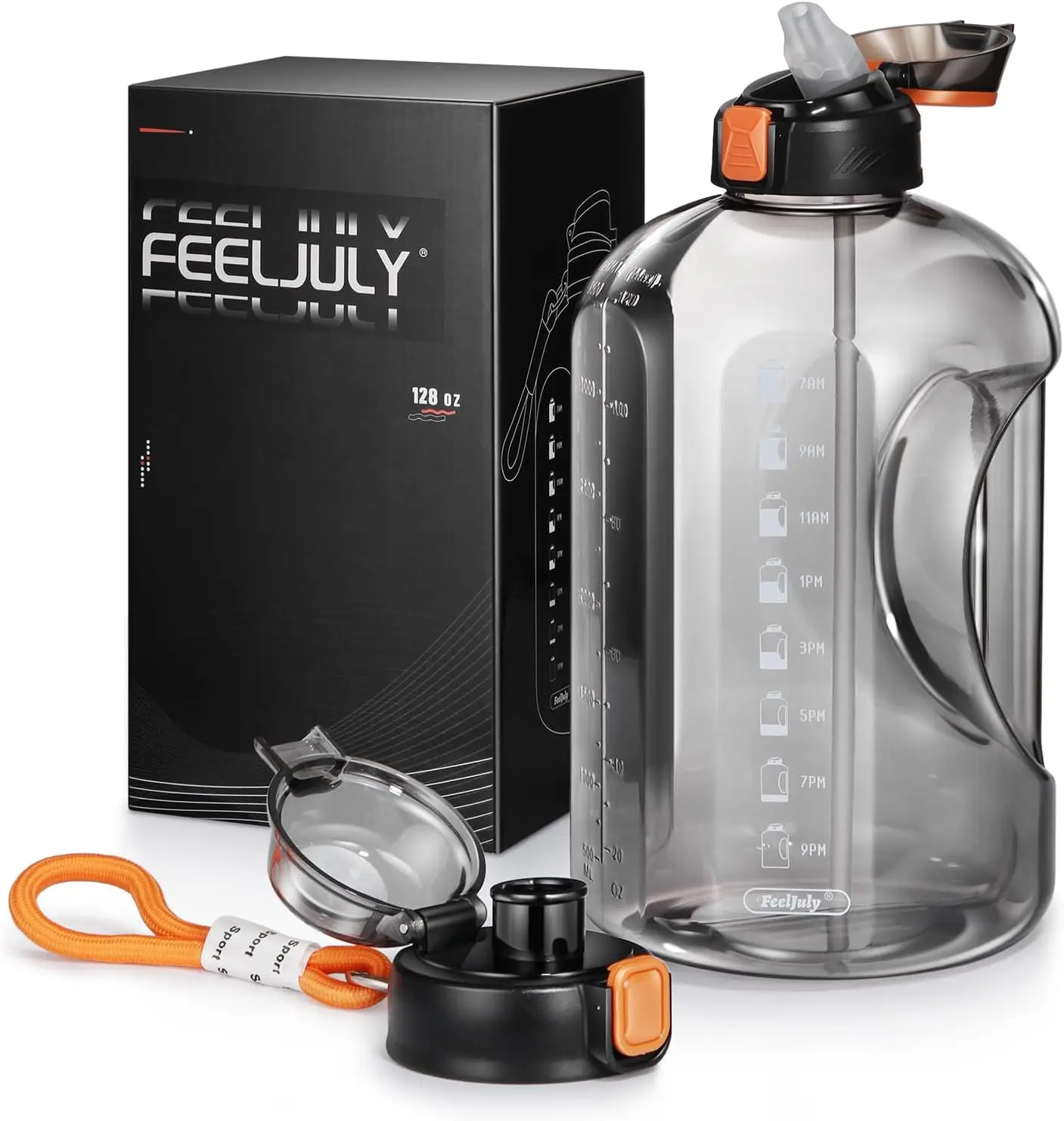 

Бутылка для воды на 128 унций с соломинкой, многоразовый герметичный большой кувшин для спортзала, кемпинга, фитнеса (серый)