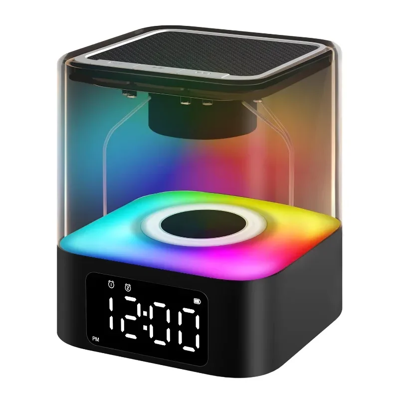 Color Changing Light Emitting Diode Digital Alarm Clock with Wireless Bluetooth Speaker Smart Home Desk Bedside Clock