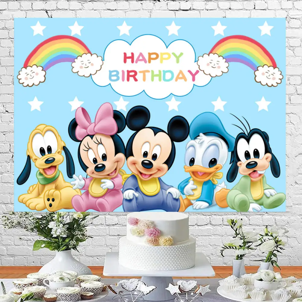 1set Disney Cartoon Mickey Minnie Mouse Theme Children Happy Birthday Background Baby Shower Gender Revealing Photography Banner