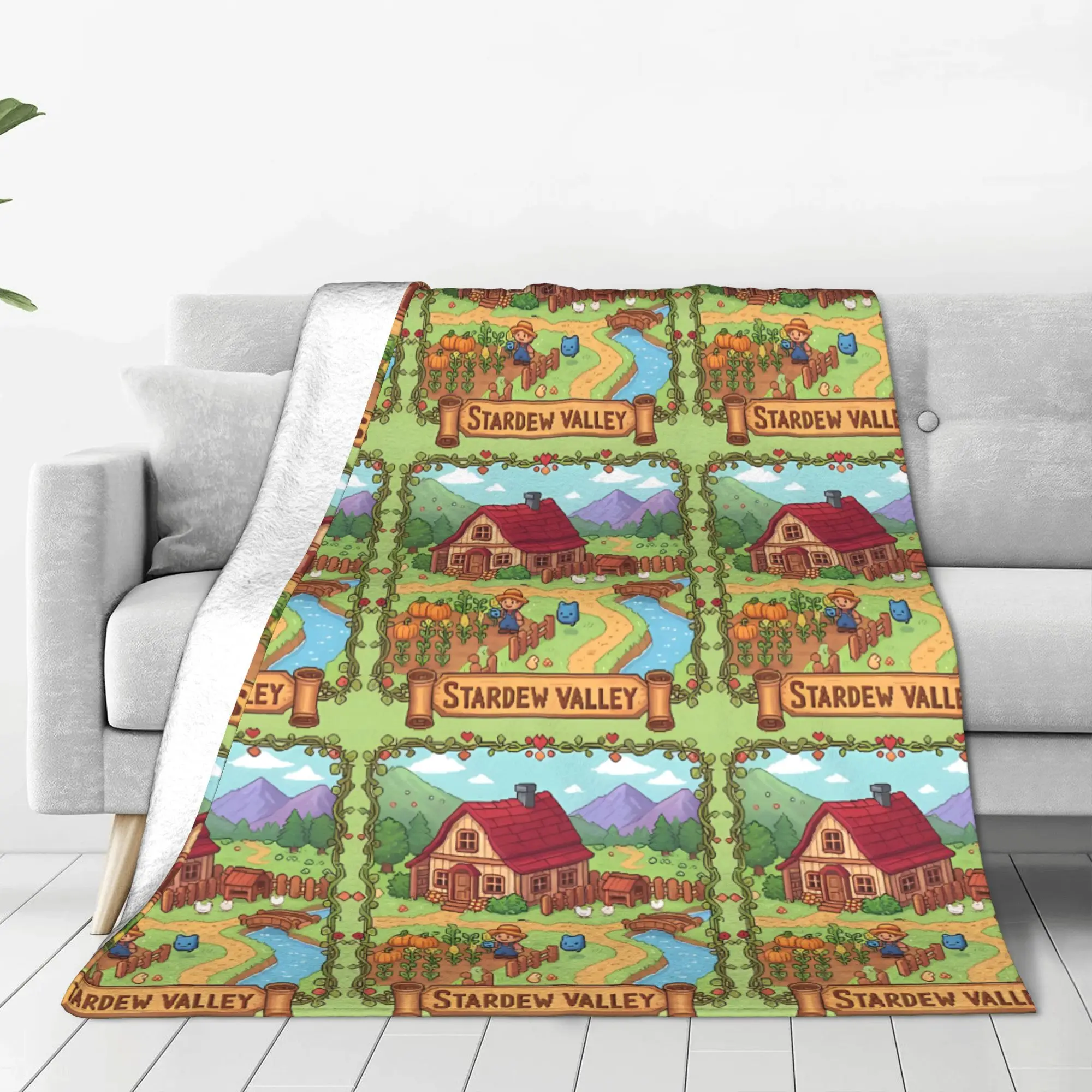 1PC Home Cute Room Decor Pixel Blanket Throw Blanket Stardew Valley Novelty Warm Blanket All Season