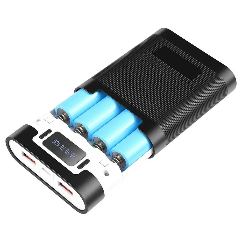 

Dual USB 18650 Box Fast Charging Power Bank Black 4 Batteries Portable Phone Accessories Travel Outdoor