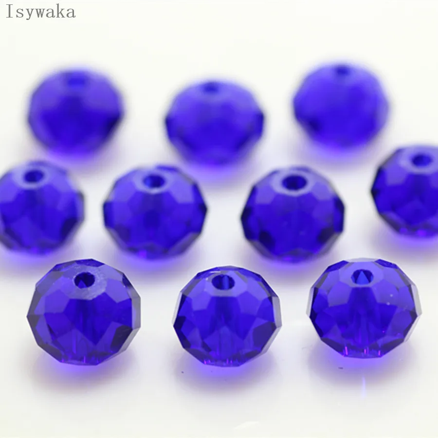 Isywaka Deep Blue Color  6*8mm 65pcs Rondelle  Austria faceted Crystal Glass Bead Loose Spacer Round Bead for Jewelry Making