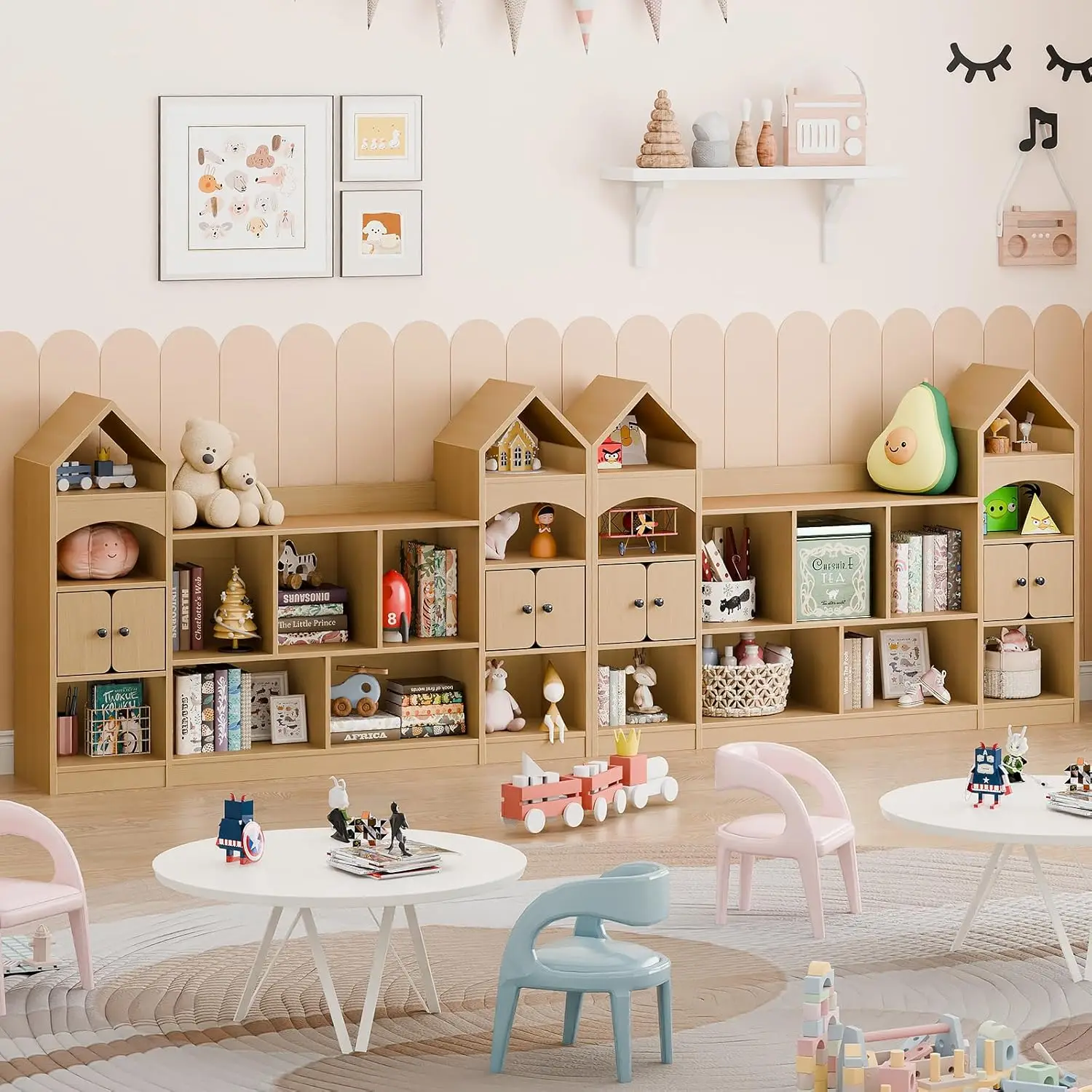 Castle Shape Children's Bookshelf, Kids Toy Storage Organizer Kids Bookcase Display Case Multifunctional Storage Cabinet Bookshe