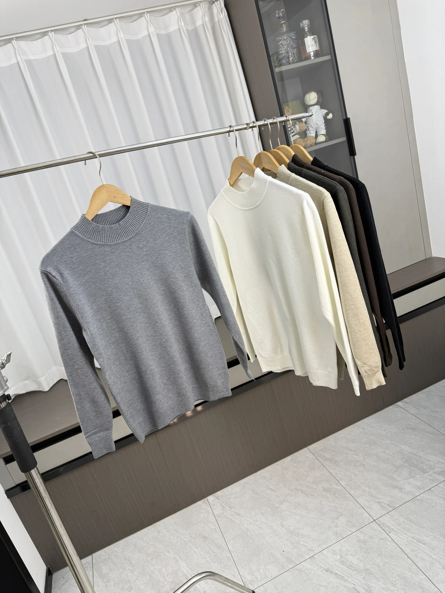 

Lenzing Blend Thiened! Soft And Warm! Autumn Winter Men's Knitted Sweater f High Collar Pure Color Long Sve Crew Ne