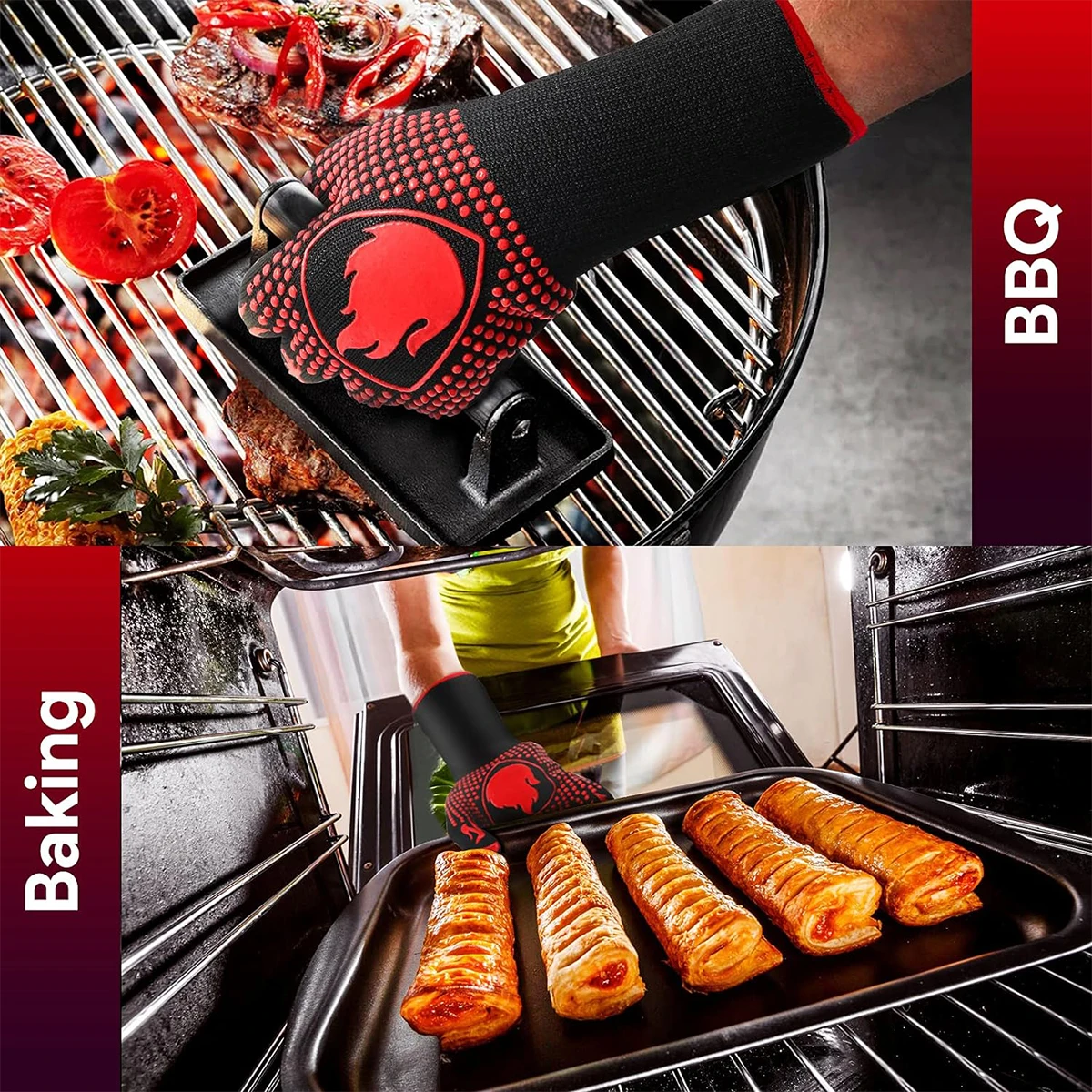 1pairs Bbq Anti-scalding Gloves Kitchen Heat Proof Grilling Oven Mitts Barbecue Microwave Oven High Temperature Insulation