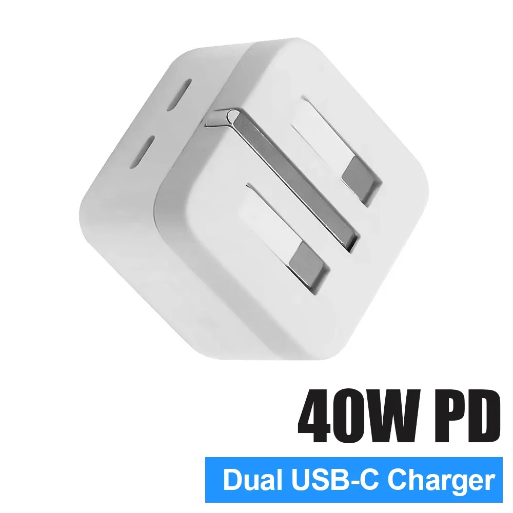 40W Dual USB C Port Fast Charger Foldable Type C EU UK US Plug Wall Charger Block For iPhone 14 13 12 Pro Max Pad Power Adapter