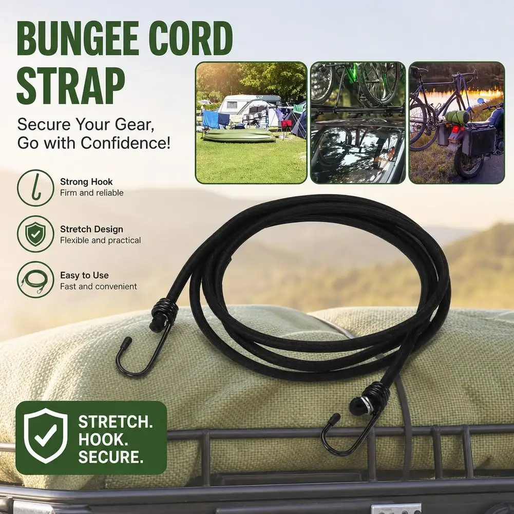 1Pc Bungee Cords High Elasticity Tied Rope Motorcycle Bicycle Luggage Lanyard Camping Bungee Cord Double-J Hooks Elastic Straps