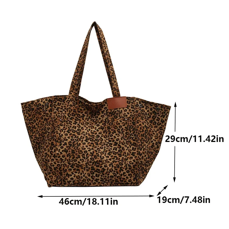 Leopard Pattern Tote Bag Vintage Canvas Shoulder Bag Fashion Big Capacity Handbag For School Work Shopping