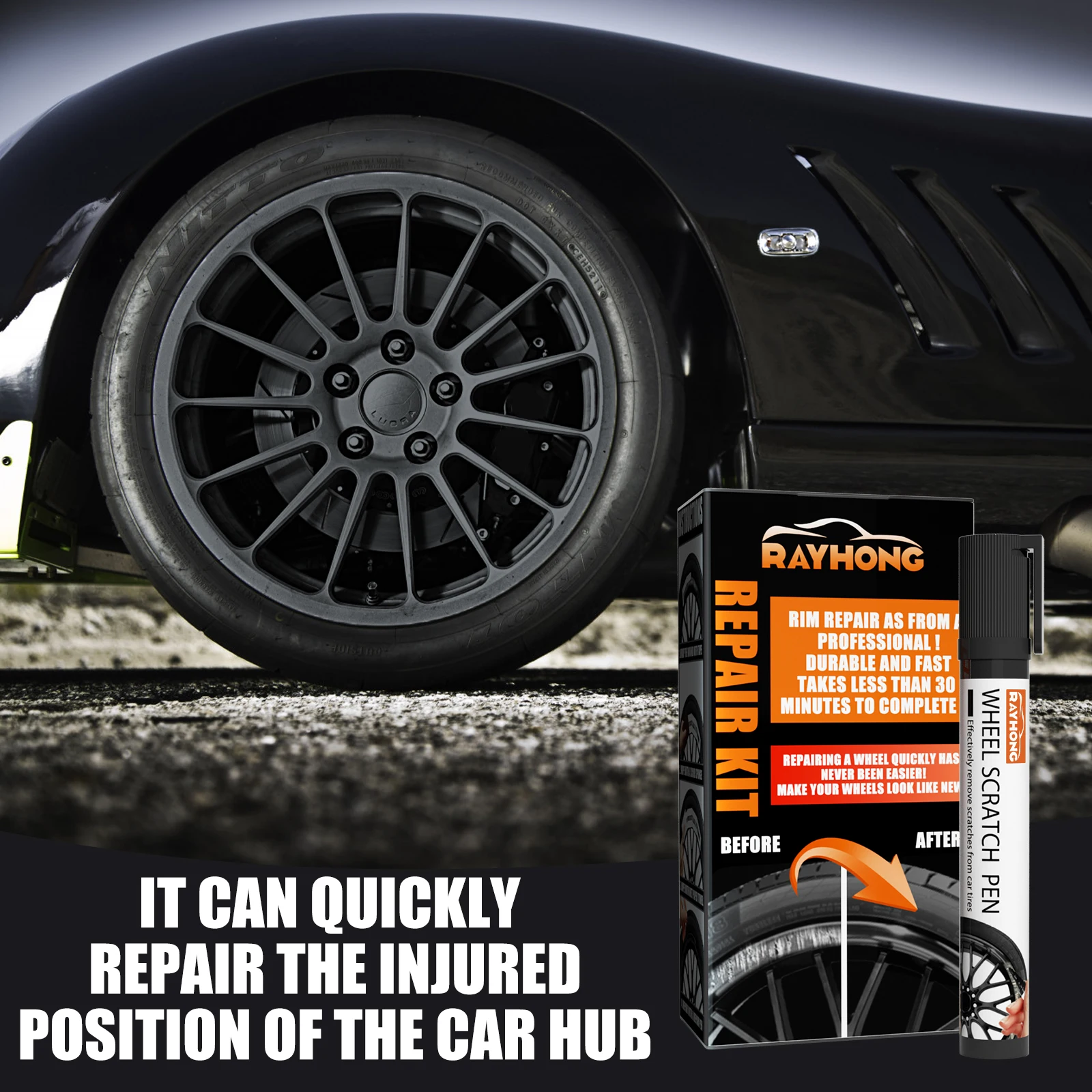 Wheel Rim Repair Kit Black Automobile Alloy Wheel Rims Scratch Remover Pen Wheel Restoration Supplies Car Alloy Wheel Repair