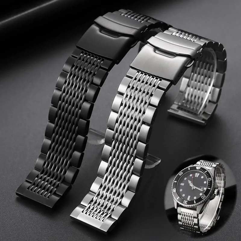 pulseira-de-relogio-premium-em-aco-inoxidavel-com-extremidade-plana-18mm-20mm-22mm-24mm-bracelete-de-malha-metalica-respiravel-prata-e-preto-para-homens-de-luxo