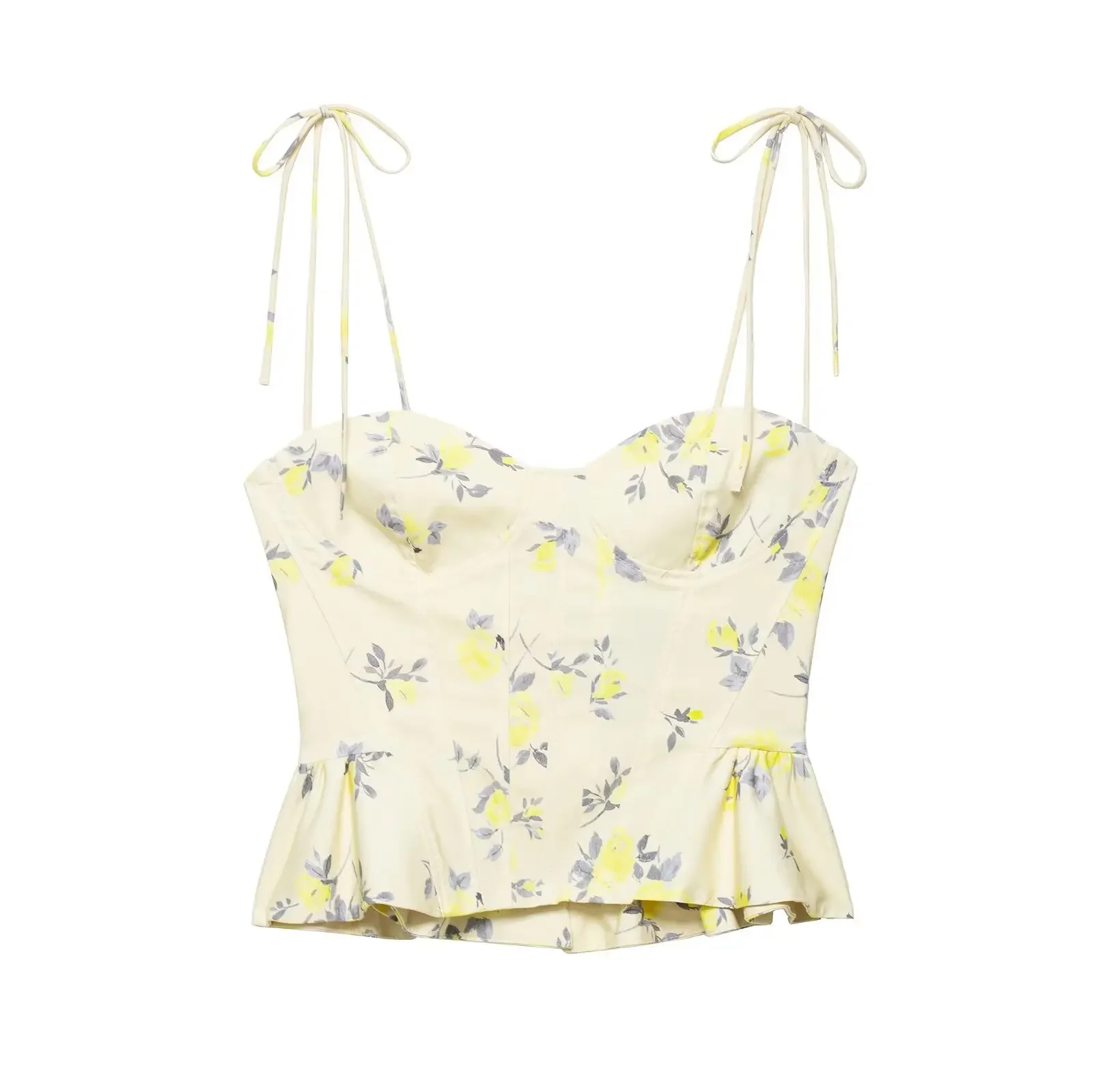 

Sexy Floral Print Corset For Women Camisole Sheer Slim Crop Top Wired Bra Camis Sexy Floral Print Backless Tie-Up Bandeau Top