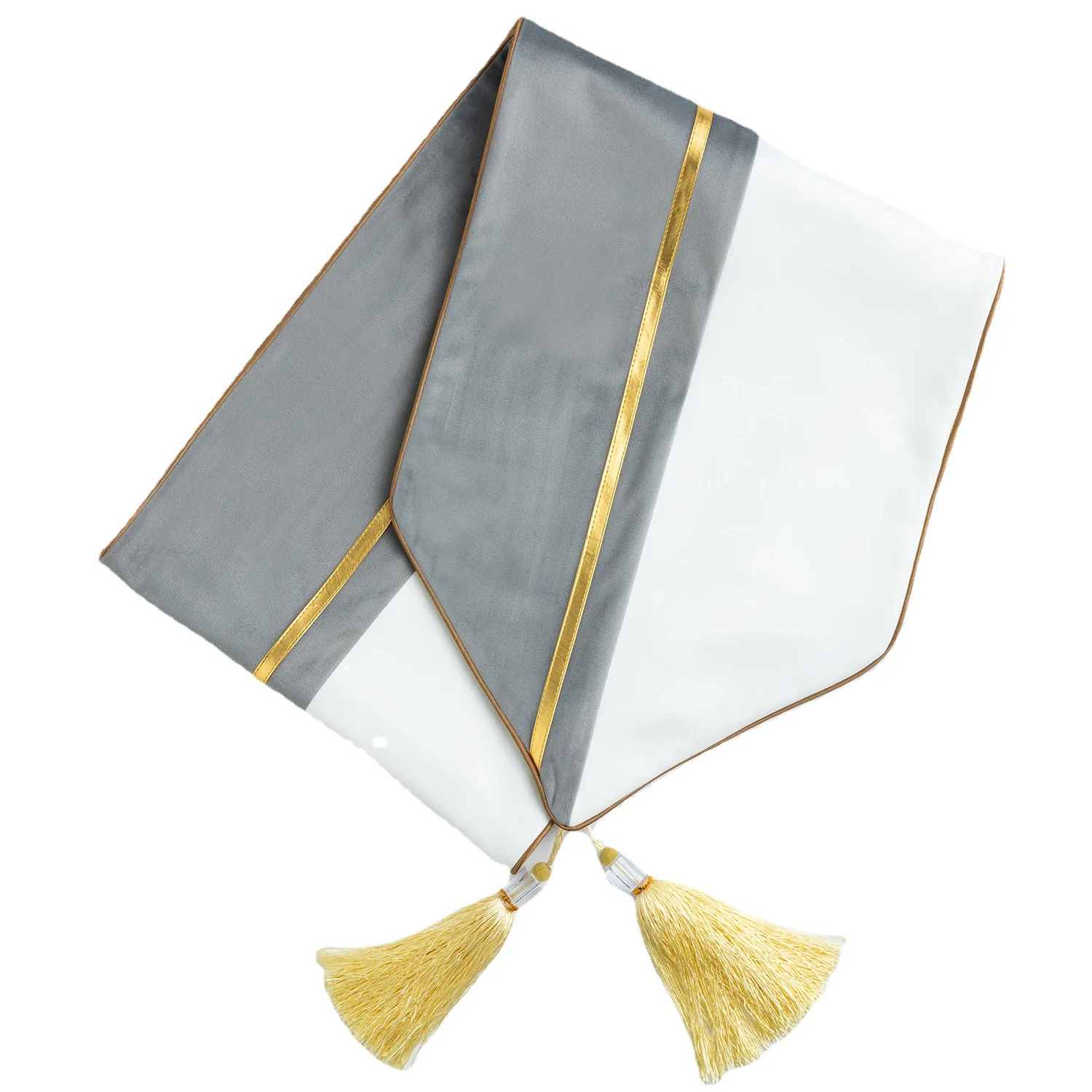 Picture 5: Velvet Table Runner Modern Luxury Golden Stripe Two-color Splicing Table Runner Dining Table Coffee Table Decor Gray Yellow