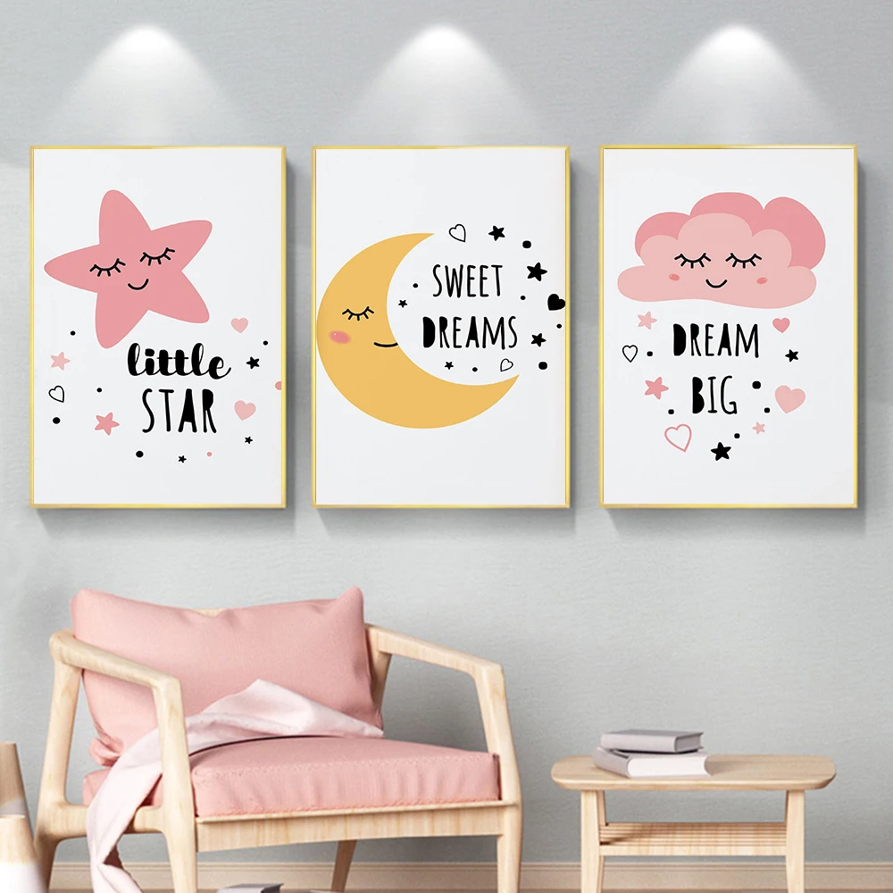 Children’s Sweet Dreams Quote Wall Art Aesthetics Print Canvas Painting Posters for Living Room Modern Home Decor